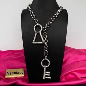 Schiaparelli Silver Key & Lock Toggle Chain Necklace NWT